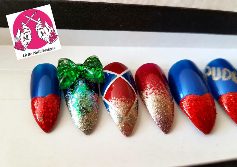 Harley Quinn Suicide Squad hand painted false nails  image 1