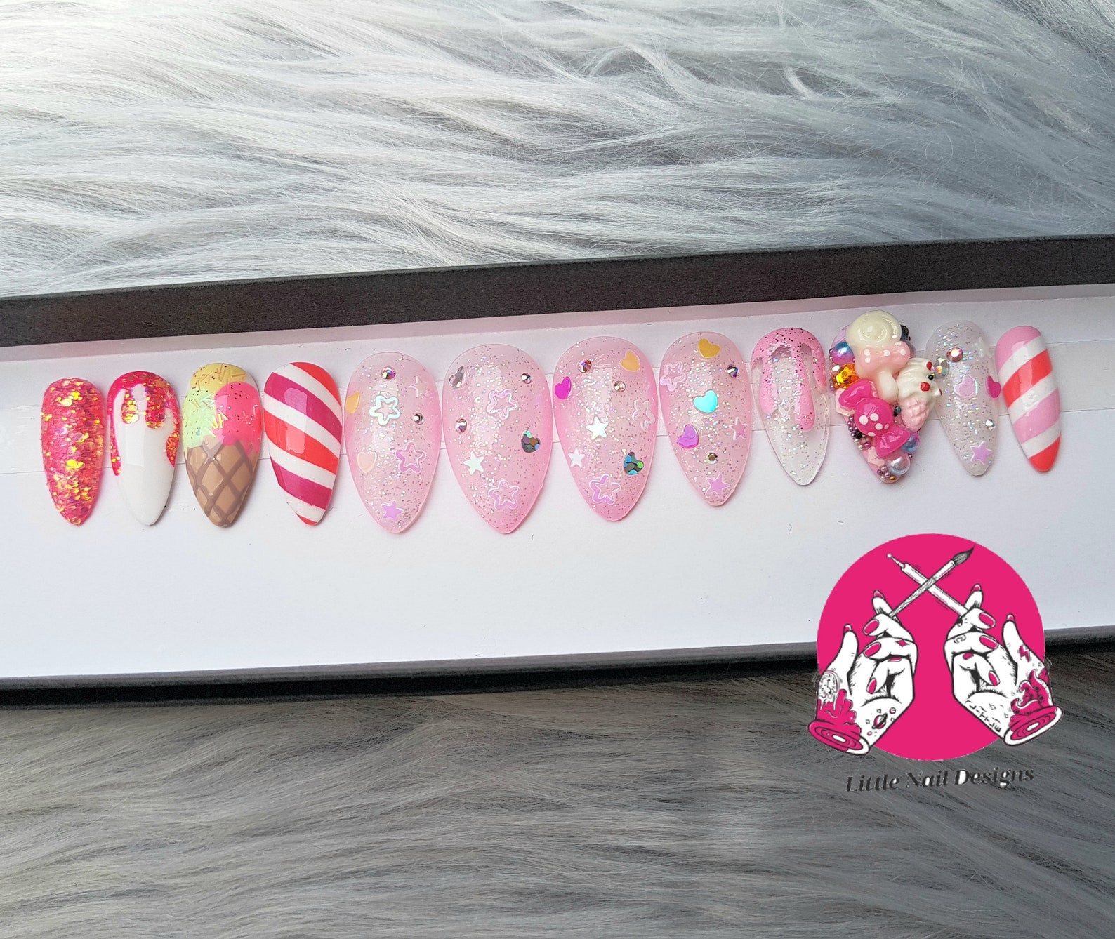 Candy Kawaii Hand Painted False Nails Little Nail Designs - Etsy