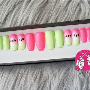 Watermelon Hand Painted False Nails | Little Nail Designs