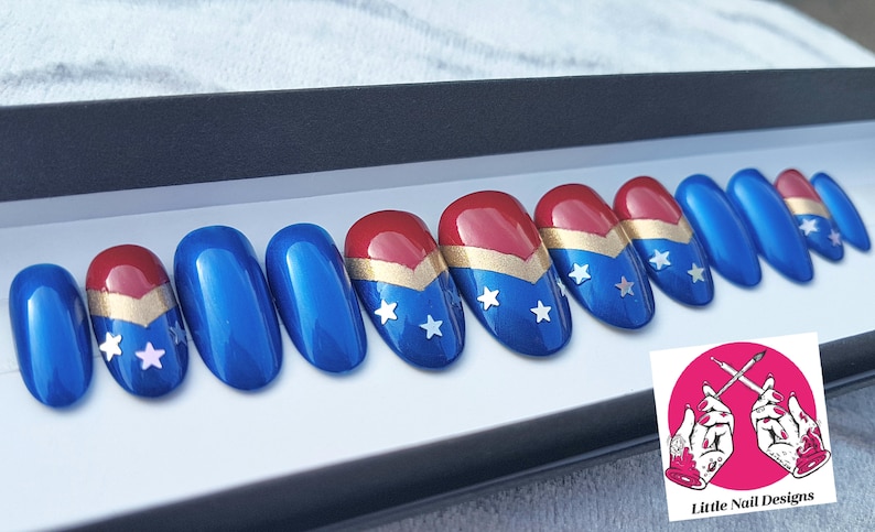 Wonder Woman  Hand Painted False Nails  Little Nail Designs image 1