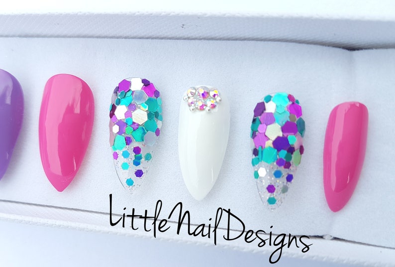 Hand Painted Pretty False Nails Prom Birthday Party - Etsy