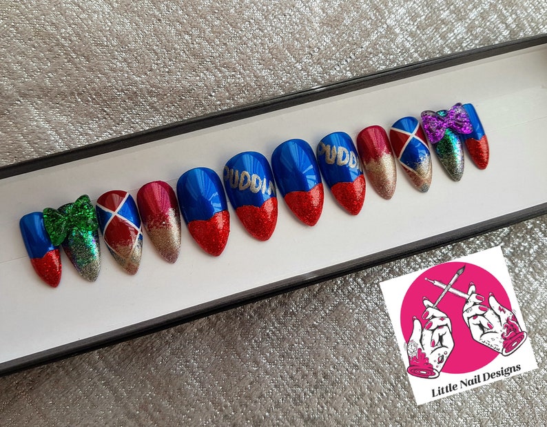 Harley Quinn Suicide Squad hand painted false nails  image 0