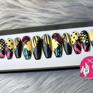 Sally | Halloween on Christmas | Hand Painted Halloween False Nails | Little Nail Designs