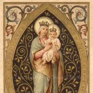 Onze-Lieve-Vrouw van het Heilig Hart – gebaseerd op een vintage Franse heilige kaart – katholieke kunstprint