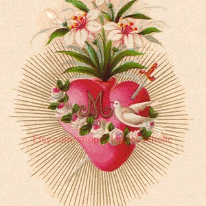 Immaculate Heart of Mary – based on a Vintage Holy Card – Catholic Art Print – Archival Quality