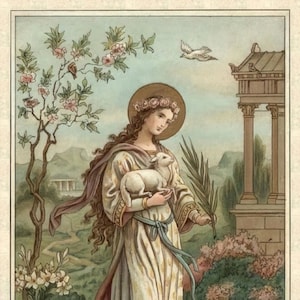 St. Agnes of Rome – 3 sizes – Based on a Vintage Holy Card