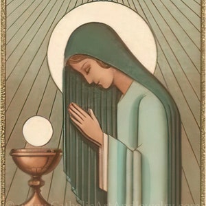 Salve Regina – Hail Queen of Heaven – gebaseerd op een vintage Franse heilige kaart – Katholieke kunstdruk – Archiefkwaliteit