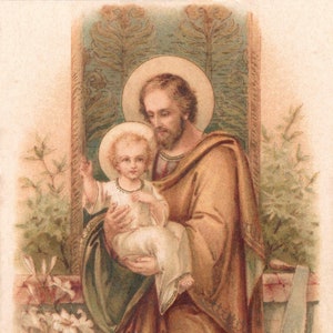 Saint Joseph - basé sur une carte sainte française vintage - Impression d'art catholique