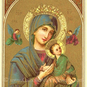 Our Lady of Perpetual Help – 3 sizes – based on a Vintage French Holy Card–Catholic Art Print–Catholic Gift–Notre Dame du Perpetual Secours