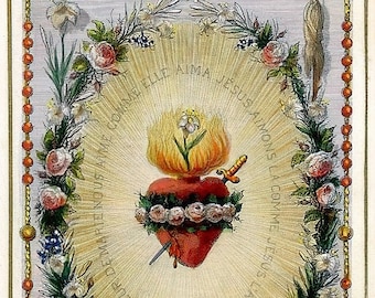 The Rosary – based on a Vintage French Holy Card – Catholic Art Print – Catholic Gift