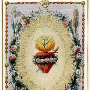 The Rosary – based on a Vintage French Holy Card – Catholic Art Print – Catholic Gift