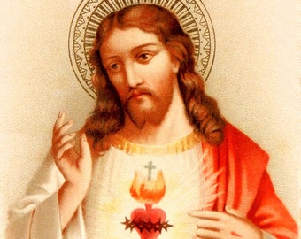 Sacred Heart of Jesus –Sweet Heart of Jesus  based on a Vintage American Holy Card – Catholic Art Print – Archival – Catholic Gift