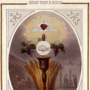 Ó Santa Eucaristia! – 21,5 x 28 cm – Baseado em um cartão sagrado vintage – Presente exclusivo para primeira comunhão – Qualidade de arquivo
