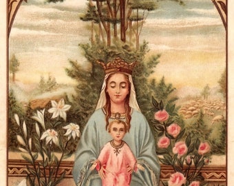 Hail Holy Queen, Mother of Mercy – 4 sizes – based on a Vintage Holy Card