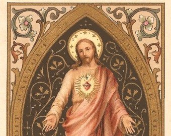 Sacred Heart of Jesus – New Restoration! – based on a Vintage French Holy Card – Catholic Art Print – Archival Quality