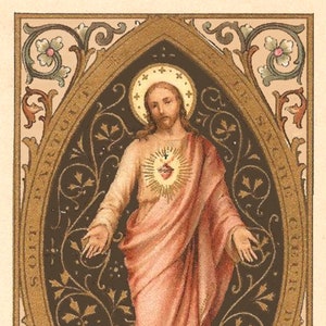 Sagrado Corazón de Jesús – ¡Tres tamaños, nueva restauración! – Basado en una estampa francesa antigua – Impresión artística católica – Calidad de archivo