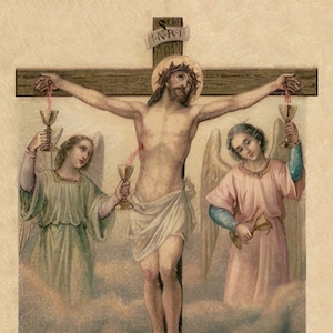 Nouveau ! Holy Souls in Purgatory - Lithographie française du XIXe siècle restaurée - Belle oeuvre d'art catholique - Qualité archive