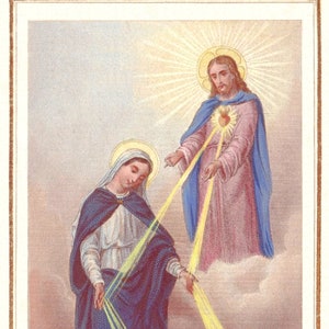 Middelares van genade – St. Maria van het Heilig Hart – gebaseerd op een vintage heilige kaart – Katholieke kunstdruk – Archiefkwaliteit