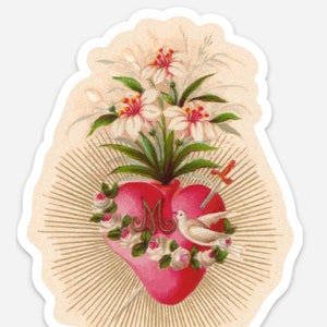 Onbevlekt hart van Maria – katholieke sticker – gebaseerd op Beuron Art Holy Card – hoogwaardig vinyl