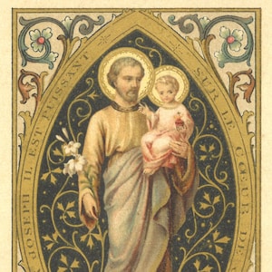 San Giuseppe del Sacro Cuore – basato su un'immagine sacra d'epoca – Stampa artistica cattolica – Qualità d'archivio