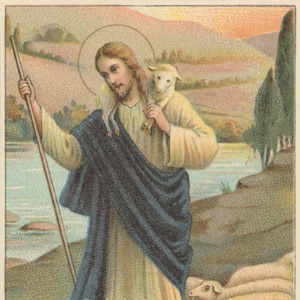 The Good Shepherd – based on a Vintage Holy Card – Christian Art Print– Christian Gift