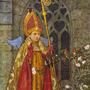 San Valentín atendiendo a los pájaros, de Eleanor Fortesque Brickdale. Basado en un soneto de John Donne. Calidad de archivo.