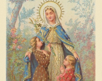 Mary, Merciful Protector – Based on a Vintage French Holy Card – 3 sizes – Archival Quality