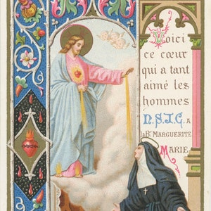 St. Margaretha Maria – gebaseerd op vintage heilige kaart – katholieke kunstprint – katholiek cadeau