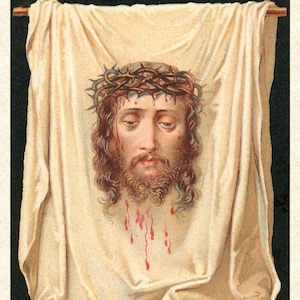 El Santo Rostro – Basado en una Estampa Sagrada Antigua – 4 tamaños – Impresión artística católica – Calidad de archivo