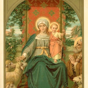 Mother of the Divine Shepherd – based on a Vintage Holy Card – Catholic Art Print – Archival Quality