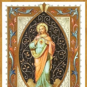 Sacred Heart of Jesus – Figure of Jesus with Filigree – 3 Sizes – based on a Vintage French Holy Card –  Archival Quality