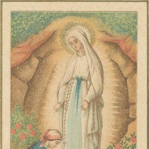 Our Lady of Lourdes – Based on Vintage Holy Card  – Catholic Art