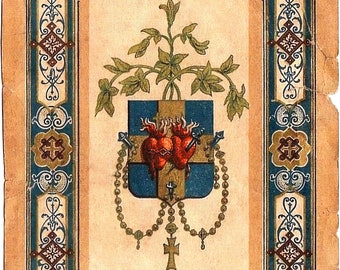 Holy Hearts of Jesus and Mary – based on a Vintage Holy Card – Catholic Art Print – Archival Quality