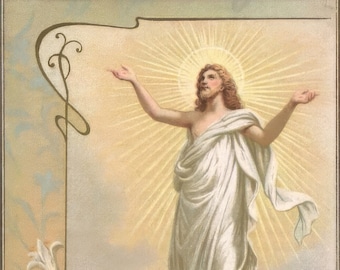 Ascensión – “Yo soy la Resurrección” – Basado en una estampa italiana antigua – Arte católico – Calidad de archivo