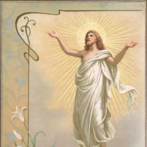 Ascension - « Je suis la résurrection » - D'après une carte sainte italienne vintage - Art catholique - Qualité archive