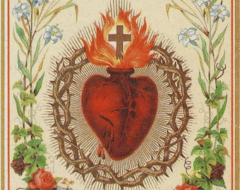 Sacred Heart of Jesus – based on a Vintage Holy Card – Catholic Art Print – Archival Quality