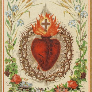 Sacred Heart of Jesus – based on a Vintage Holy Card – Catholic Art Print – Archival Quality