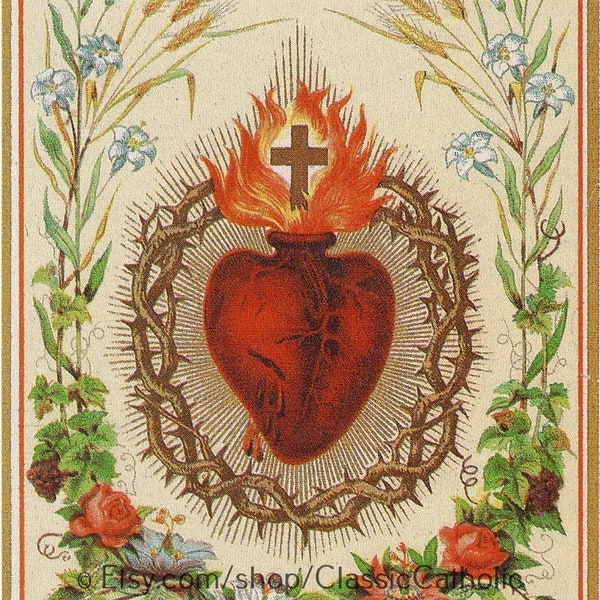 Sacred Heart of Jesus – based on a Vintage Holy Card – Catholic Art Print – Archival Quality