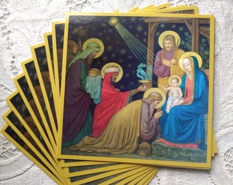 Unieke kerstkaart – geschilderd door benedictijnse monniken – 10/100/1000 – alleen kaart – religieuze kerstkaart – kerststal – crèche – Jezus, Maria, Jozef