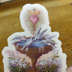 Sticker–Source of Grace –based on a Vintage French Holy Card – Catholic Sticker – Sacred Heart Sticker