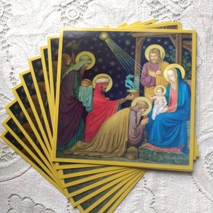 Unieke kerstkaart – geschilderd door benedictijnse monniken – religieuze kerstkaart – met of zonder enveloppen – kerststal – crèche – Jezus, Maria, Jozef