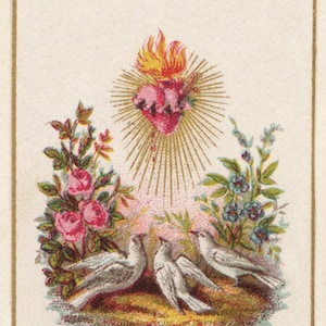 Unbeflecktes Herz Mariens mit Tauben – Unsere Mutter ehren – viktorianisch katholisch Kunstdruck – basierend auf der Heiligen Karte – Geschenk für Mütter