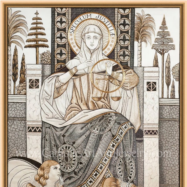 Mirror of Justice – Speculum Justitiae  – Embroideries – Vintage Catholic Art Print – Archival Quality