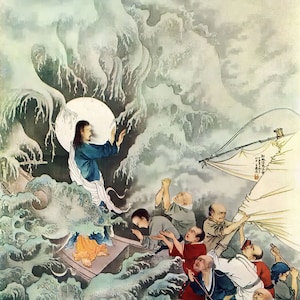 Jezus kalmeert de golven – Chinese katholieke kunstdruk