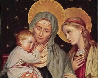 Sainte Anne, grand-mère de l'Église - Patronne des femmes au foyer, des mères et des grands-mères - Impression d'archives - Art catholique