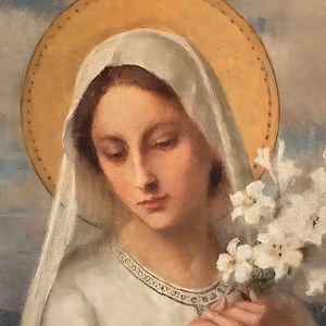 Virgin Mary with Lilies – 5 sizes – Etienne Azambre – Catholic Art Print – Archival Quality