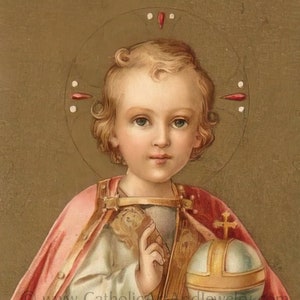 Enfant de Prague - basé sur une carte sainte vintage - Impression d'art catholique