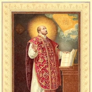 St. Ignatius of Loyola – based on a 19th Century Lithograph – After Rubens – Catholic Art Print – Archival Quality