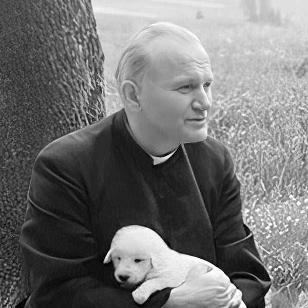St. John Paul II with a Puppy – Exclusive Restoration – 3 sizes – Catholic Art Print – Archival Quality – Catholic Gift