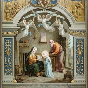 ¡Nuevo! María y sus padres, Joaquín y Ana – Honra a tu madre y a tu padre – Arte católico – Regalo católico